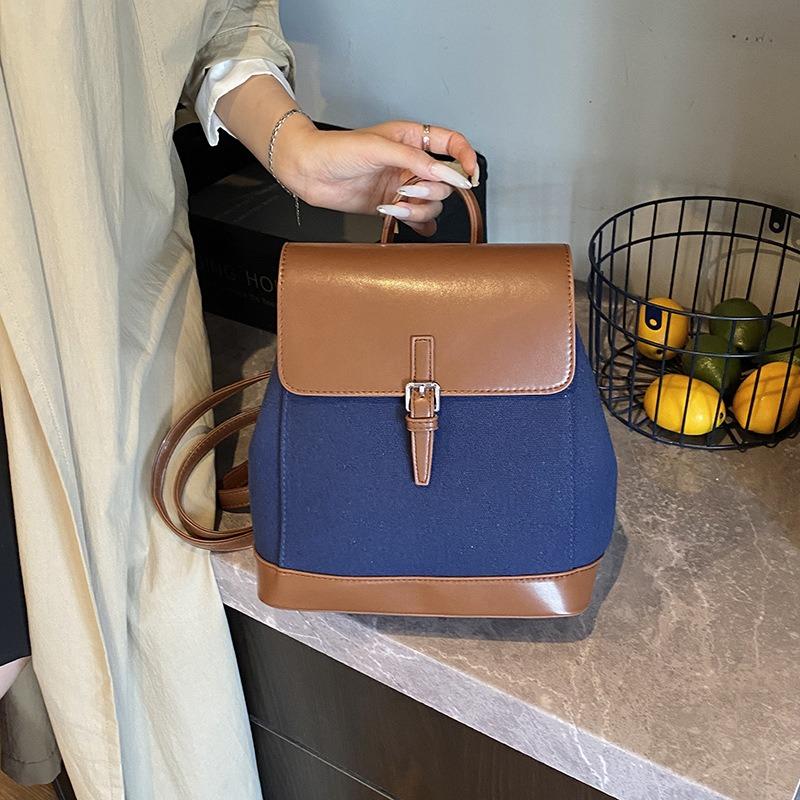 New Backpack Retro Fashion Large Capacity Contrast Color Matching Travel School Backpack