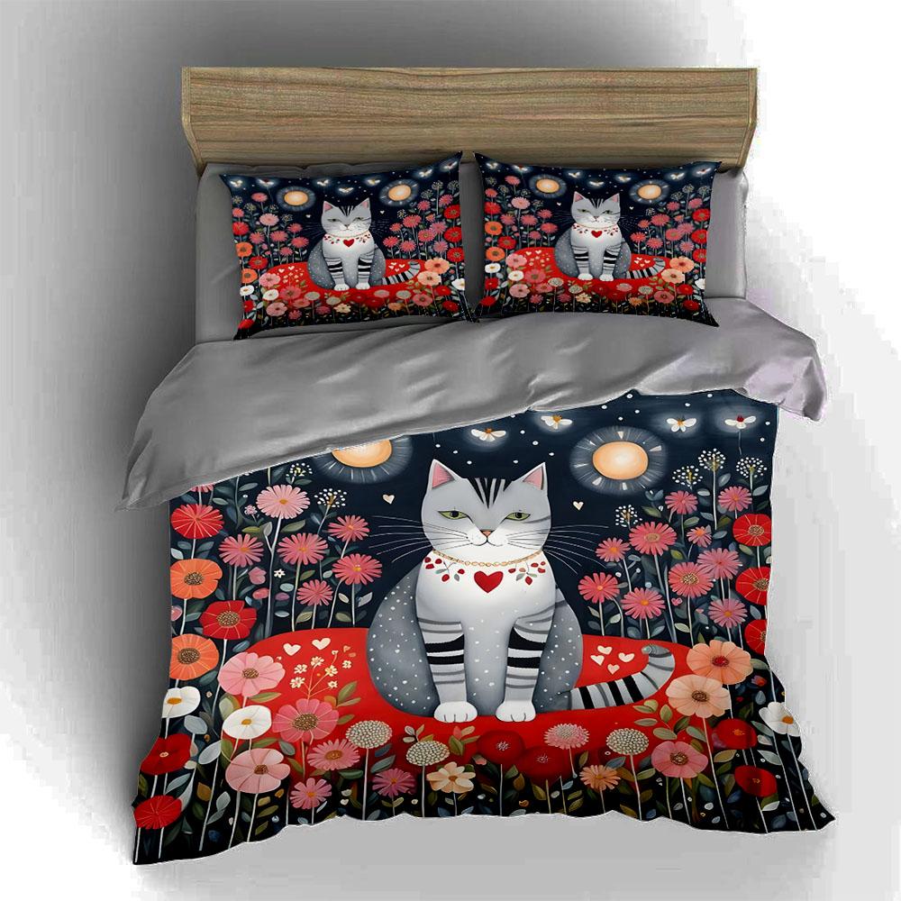 Whimsical cat garden. Bedding Duvet cover sets Duvet covers Pillowcases gifts (1 * Duvet Cover 2 * Pillowcases, without duvet insert)