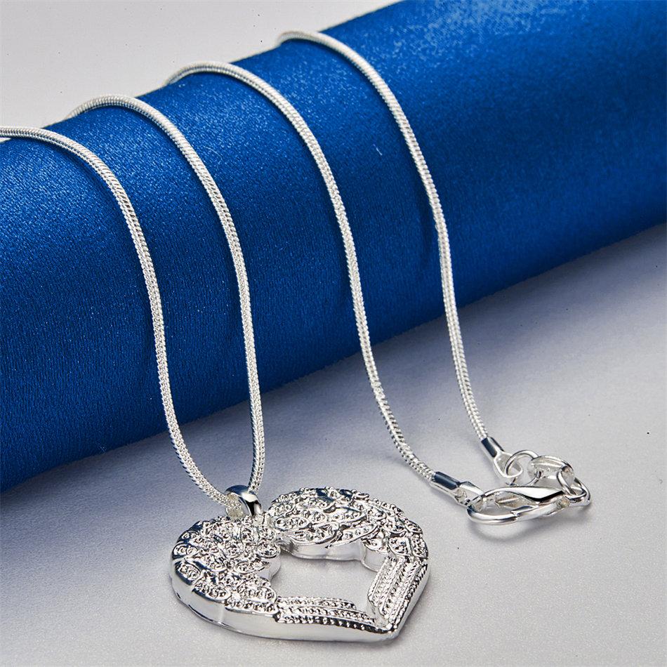 925 Sterling Silver 16-30 Inch Women's Exquisite Feather Heart-shaped Pendant Necklace, Fashionable Wedding Jewelry Accessories