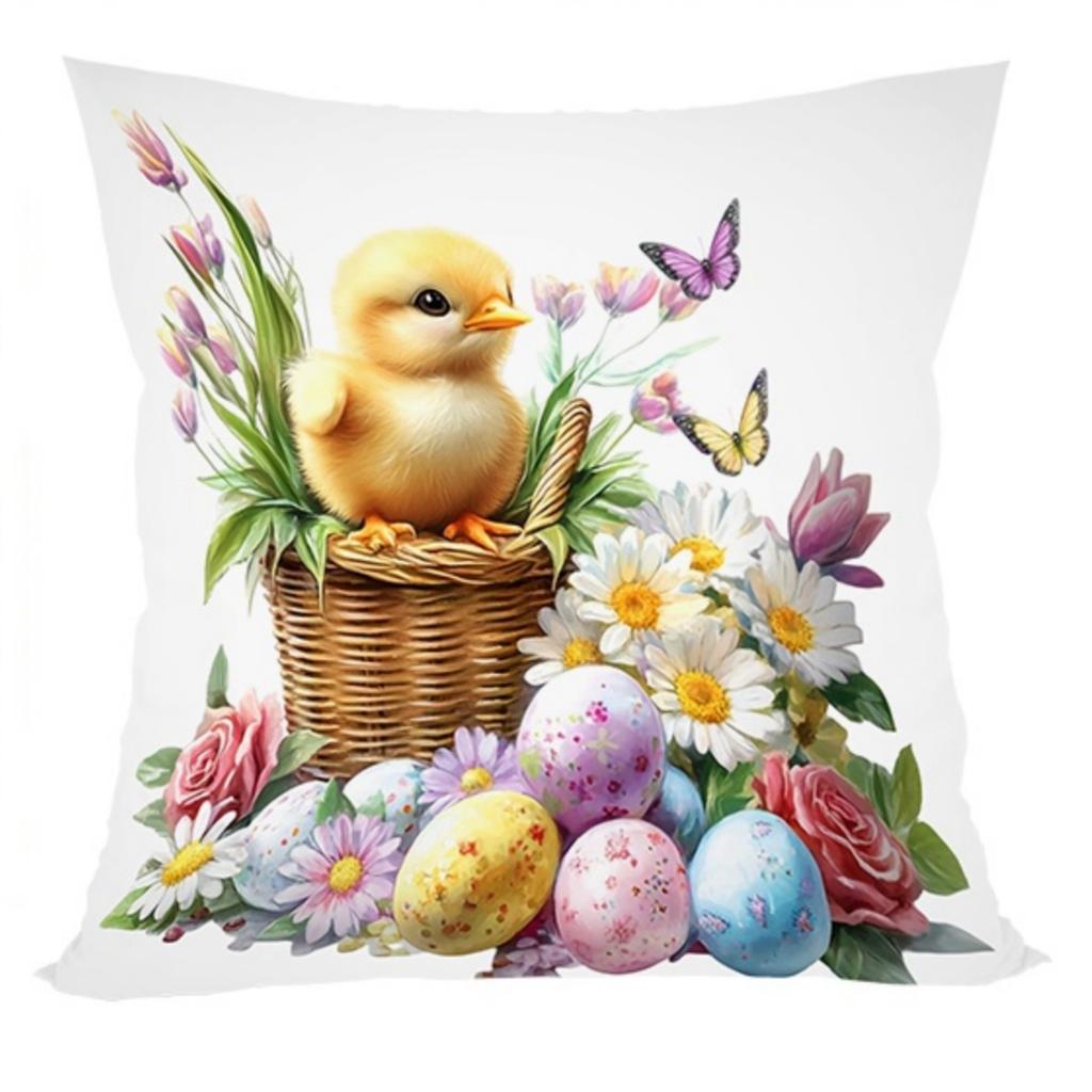 Cute Easter Animal Theme Pillow Cover Bunny Lamb Design Double Sided Print For All Season Home Decor Polyester Fabric