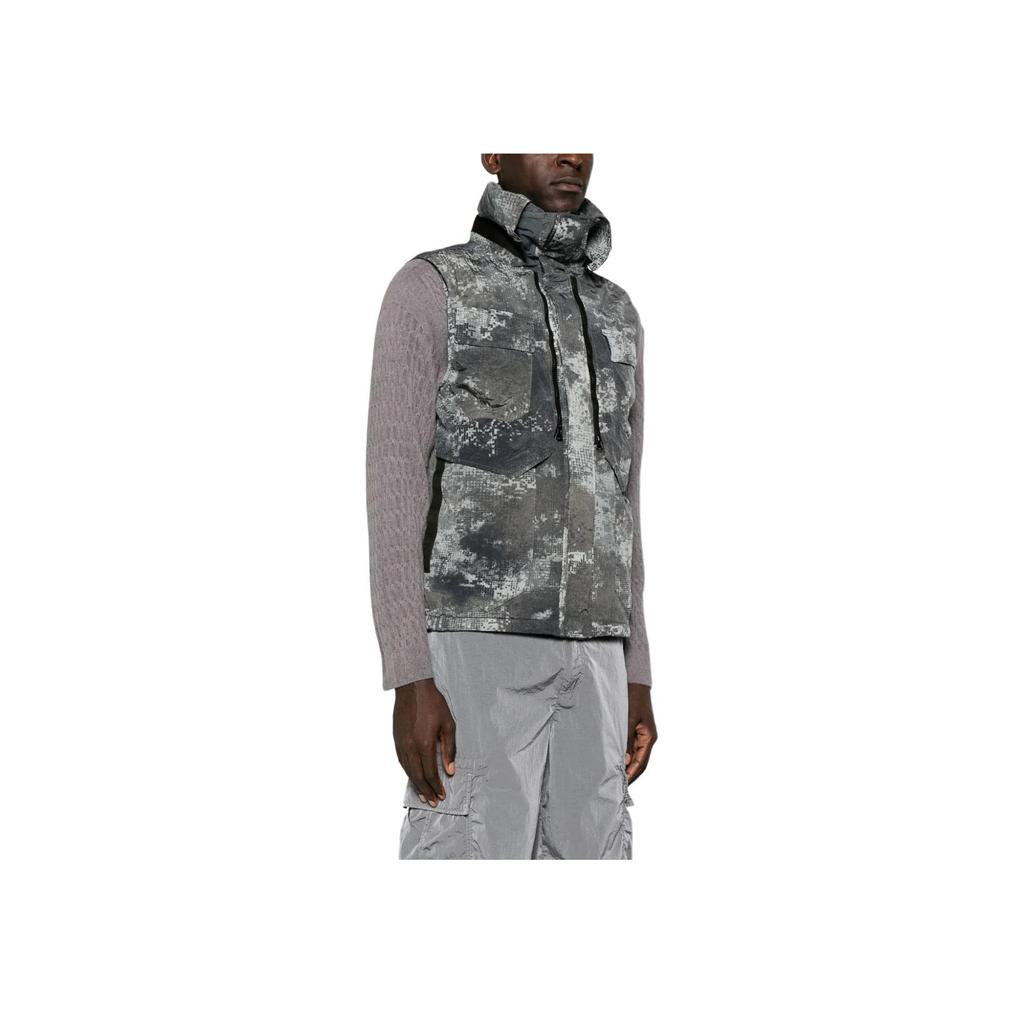 Stone Island Camouflage Stand Collar Zipper Fitted Sleeveless Vest Men vest Gray 8015G06E1-V0060
