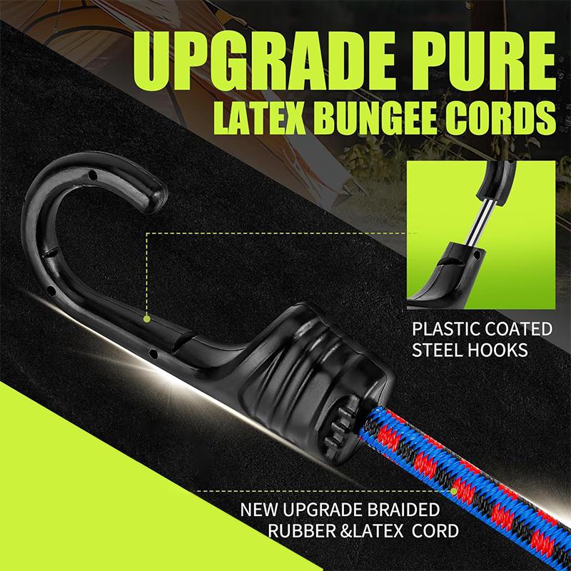 32 Piece Bungee Cords Assortment Jar Includes 10" 18" 24" 32" 40" Bungee Cord With Hooks