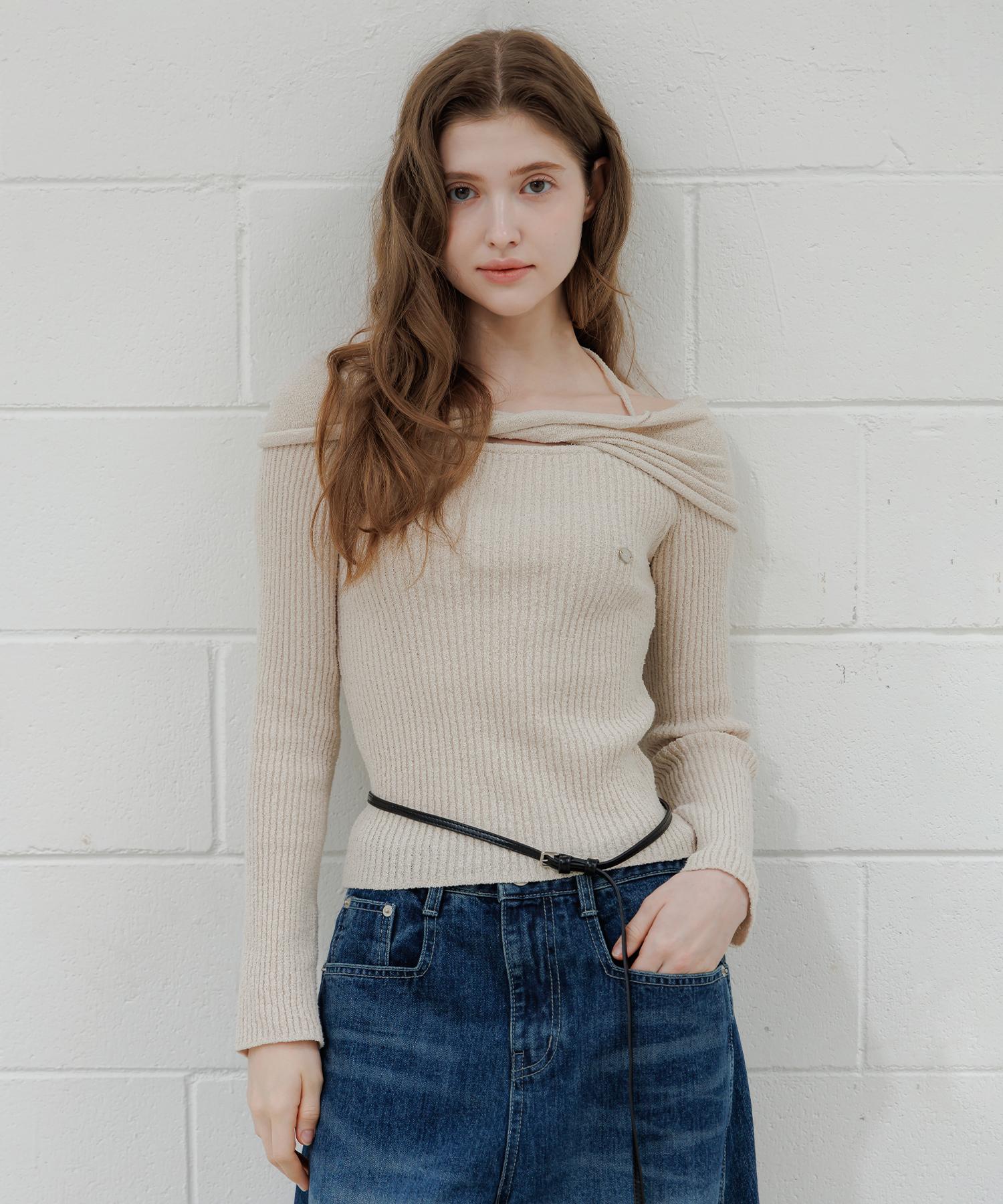 Pandora Fit Twisted Off-Shoulder Knit Beige/Free