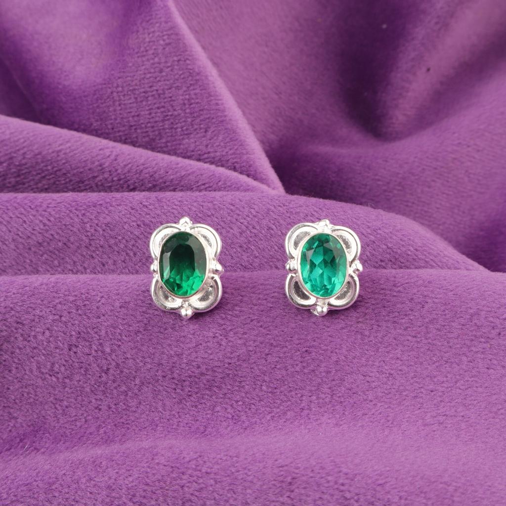 Green Emerald Stone Sterling Silver Wife Gift Anniversary Dangle Drop Earrings EE-149-14