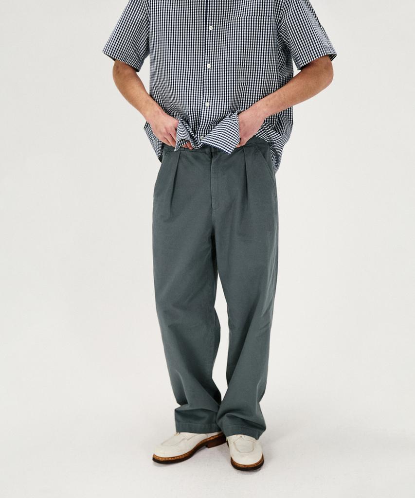 SHIRTER Cotton Drill Wide Chino Pants (Slate Blue)