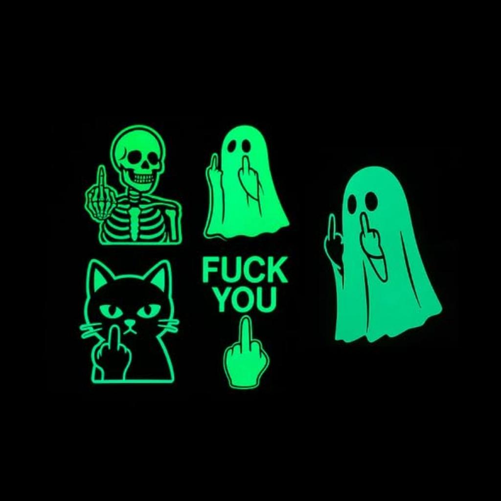Glow Cute Middle Finger Stickers, Glow In The Dark Halloween Stickers, Car Middle Finger Decals, Scary Luminous Decals For Home Decour