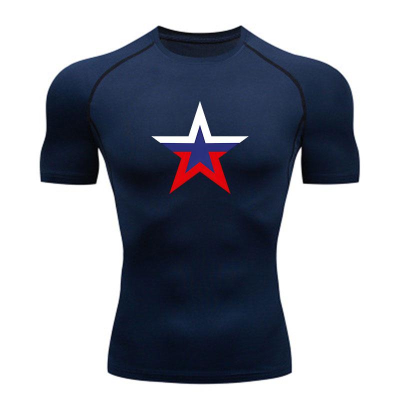 Men's Compression Sport T-Shirt, Russian Flag Star Print Qui
