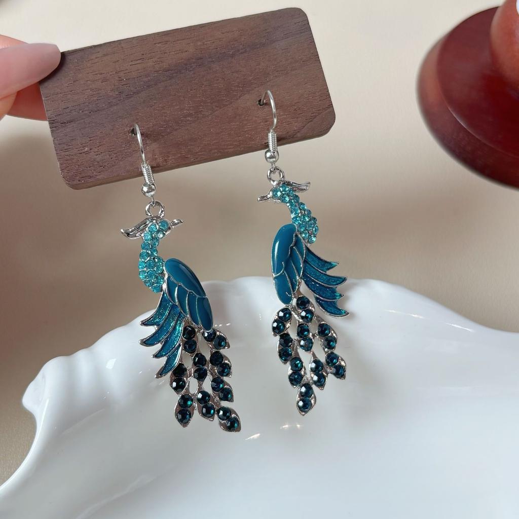 2pcs Peacock Blue & Green Teardrop Earrings with Sparkling Accents - Vintage-Inspired Fashion Jewelry for Teenager, Perfect for Christmas, Halloween,