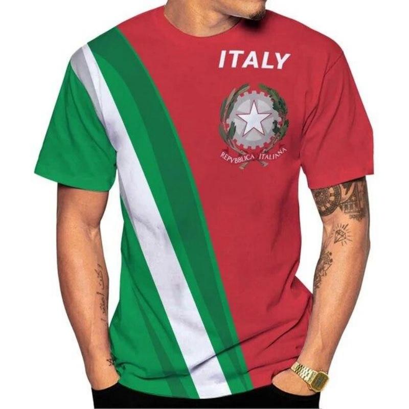 3D Printed Italy Flag T Shirt Men Italian Football Pattern T-Shirts Summer Street Sports Round Neck Tops Short Sleeve Tees