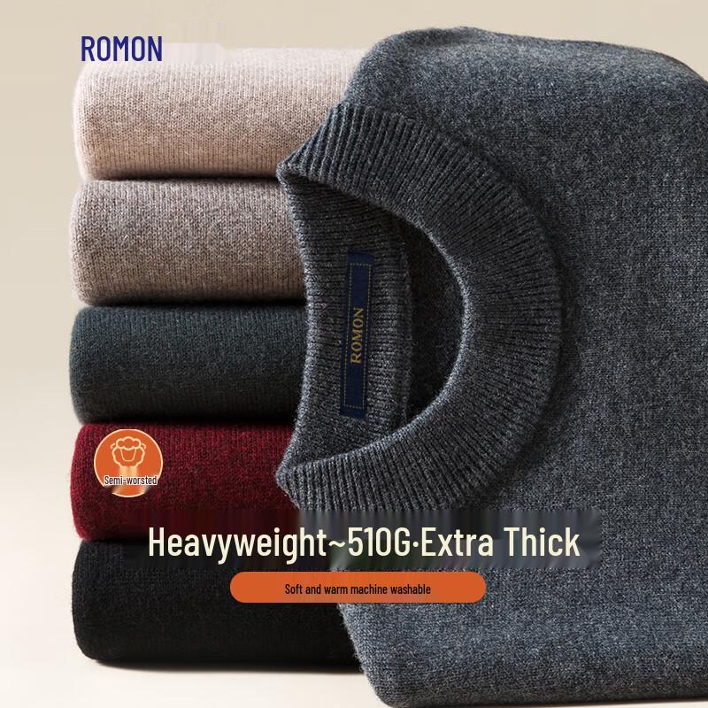 Romon Men's Thickened 100% Pure Wool Half-High Neck Sweater