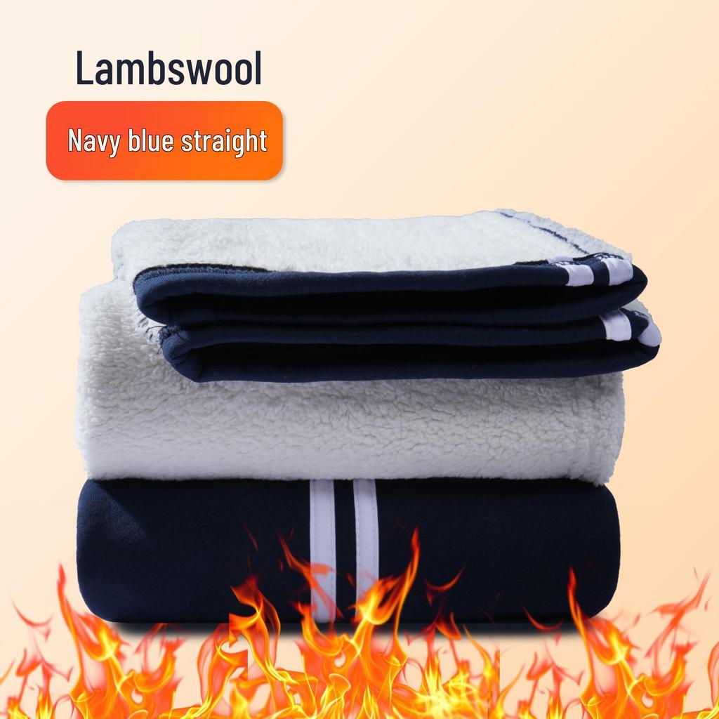 Navy Blue Fleece-Lined Kids' School Uniform Sports Pants with Stripes