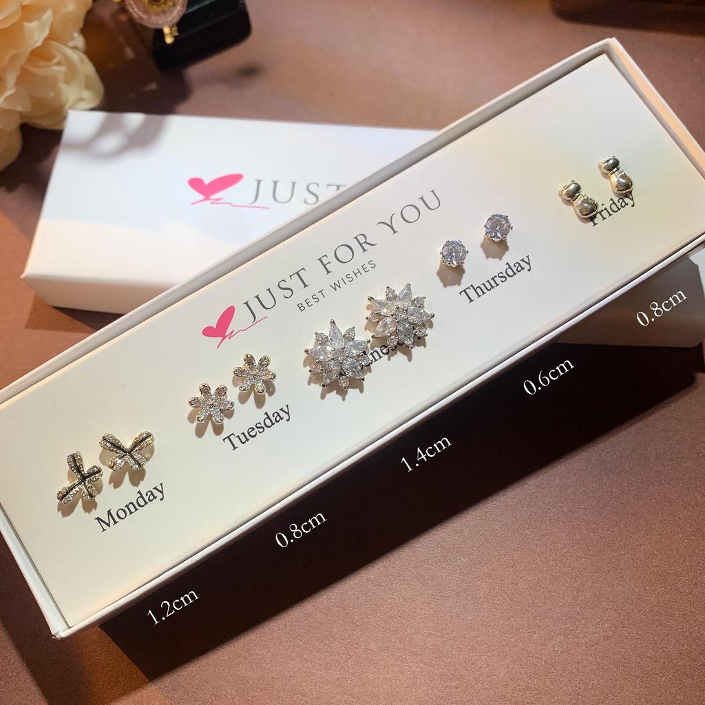 Zirkon Blume & Perle Herz Ohrstecker Set für Damen