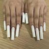 24pcs Extra Long White Press-On Square Nails with Nail Art Stickers - European and American Style