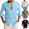 Men's Long Sleeve Linen Blend Button Down Shirt with Stand Collar Casual Lightweight Summer Top