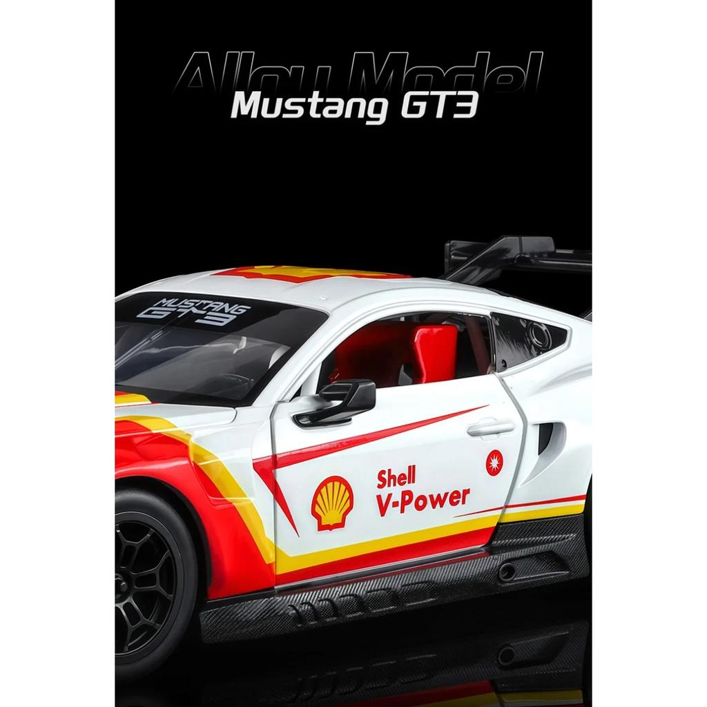 1/24 Ford Mustang GT3 Co-brand Version Alloy Sports Car Model Metal Track Racing Car Vehicle Model Sound and Light Kids Toy Gift
