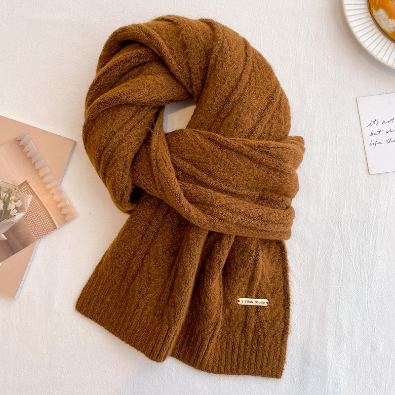 Wool knitted beige scarf, winter girls' new high-end versatile scarf neck protection couple