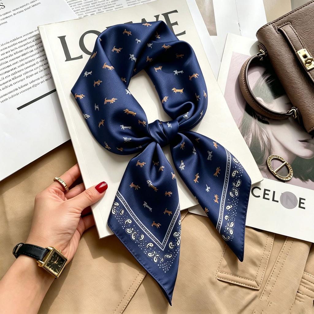Simple temperament Spring and summer female imitation silk scarf versatile Korean version casual small square scarf neck protection decorative scarf