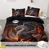 Open 2/3pcs of Soft And Comfortable Dragon Duvet Cover for Double Beds, Featuring Ancient Beast 3D Dragon bedding for Double Beds