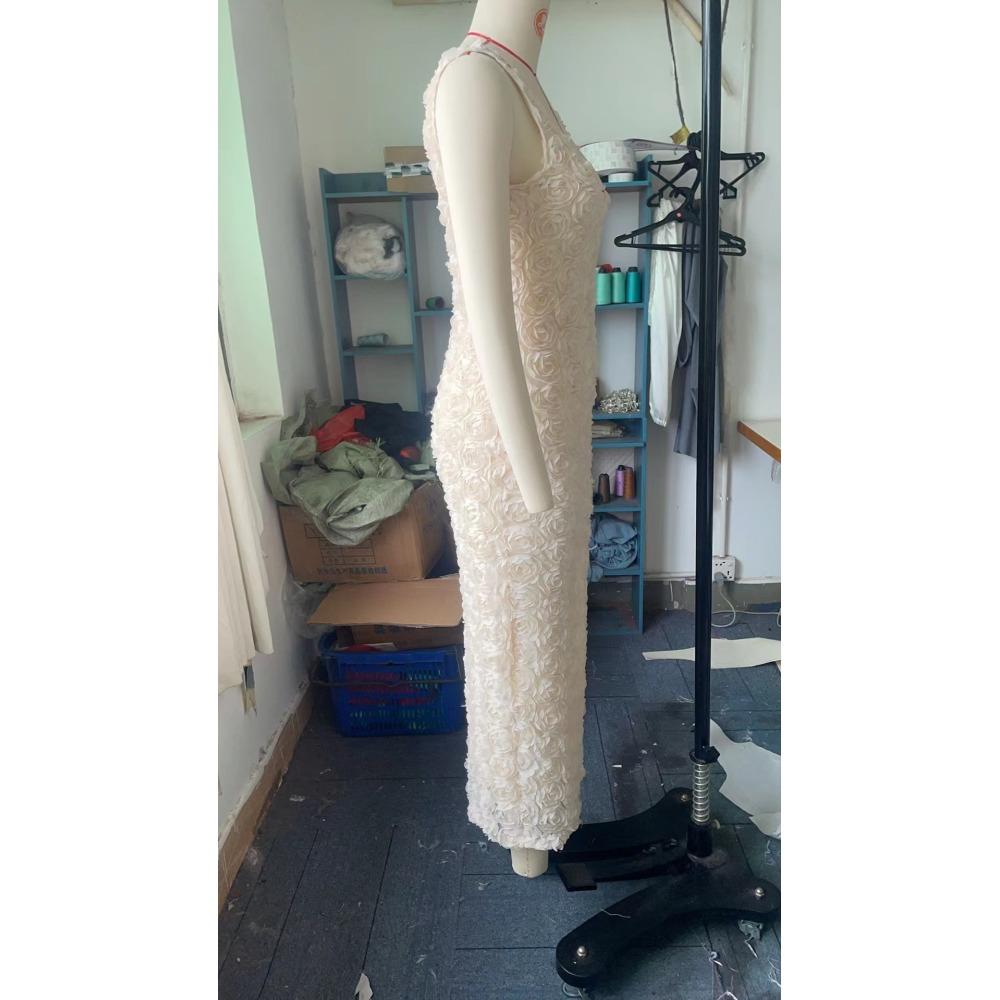 Elegant 3d Flower Halter Long Dress Women Slim Sleeveless Backless Pleated Holiday Dresses 2024 Summer Lady Solid Cotton Robes