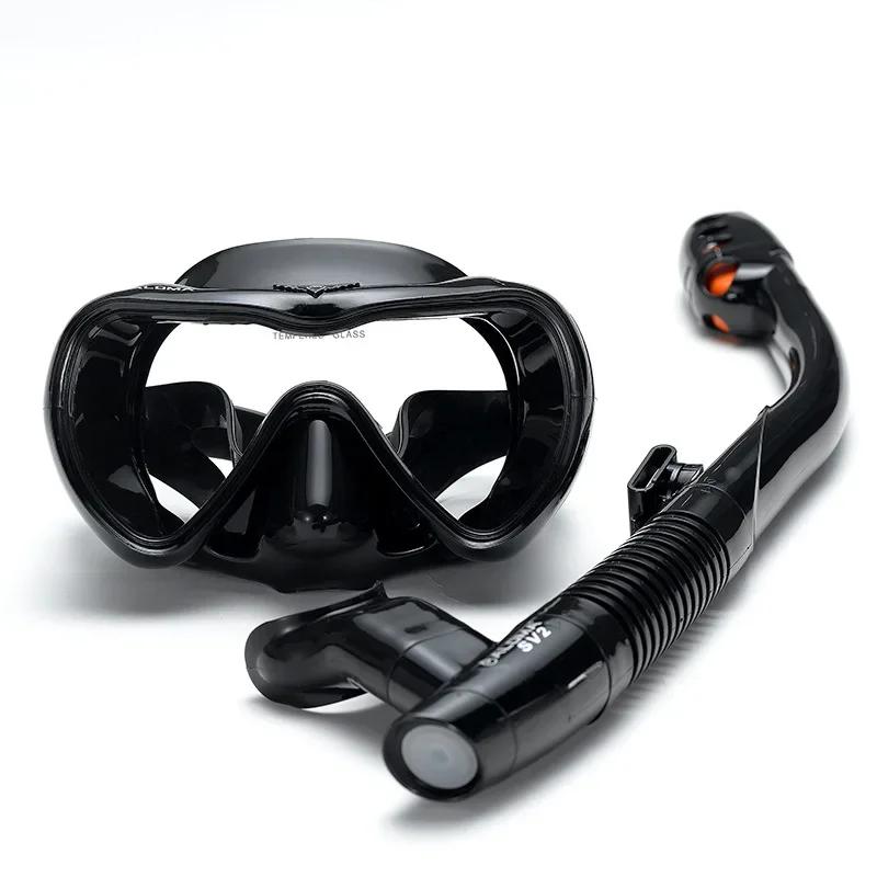 Scuba Diving Mask Snorkel Set Leakproof  with Tempered Glass Anti-fog Spray   Swimming Goggles Easy Breath Dry  Tube
