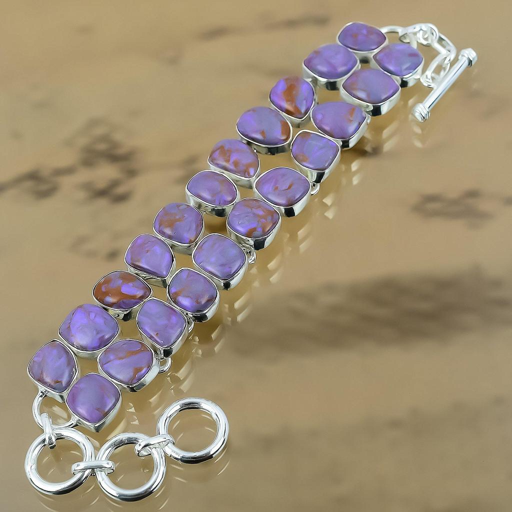 Gift For Women Chain Adjustable Bracelet 925 Silver Natural Purple Turquoise
