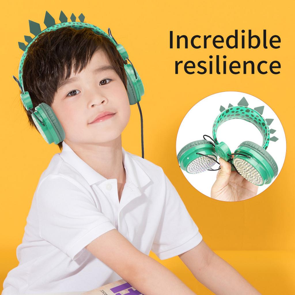 Cute Dinosaur Cartoon Kids Boys Wired Headphone Headset With Microphone
