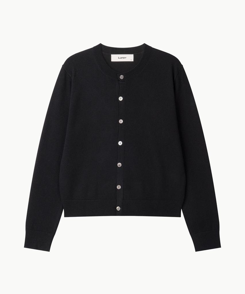 Leondi Fine Merino Wool Round Cardigan - Black