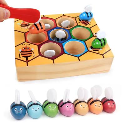 Wooden Clamp Bee House Trap Game Color Sorting Clamp Bee To Hive Toy  Color Cognition