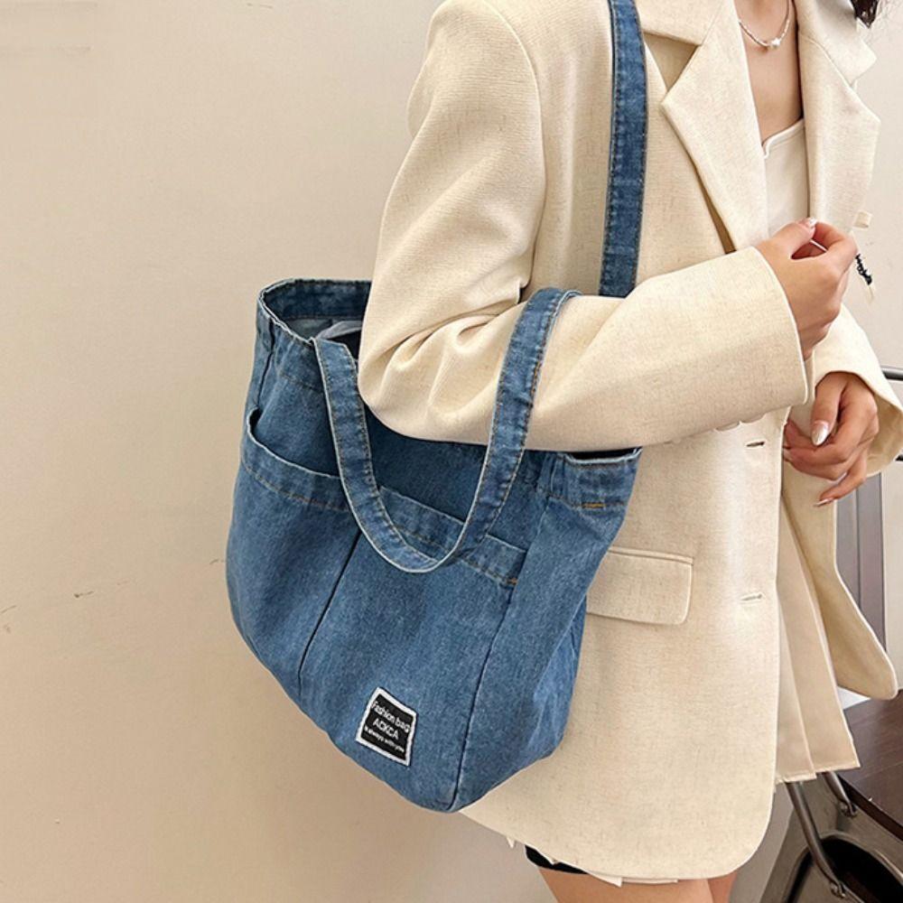 Storage Bag Denim Handbag Oxford Casual Shoulder Bag Vintage Large Capacity Tote Bag  Outdoor