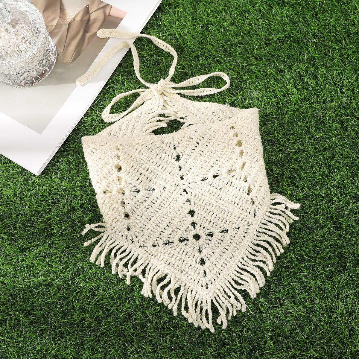 

Вязаный треугольный шарф с кисточками, женский, крючком, пасторальный, ретро, аксессуары для волос, бандана, повязки на голову для женщин, девушек, французские резинки для волос