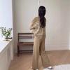 Fashion suit women's Korean version loose striped knitted top two-piece set casual high waist pendant knitted wide-leg pants