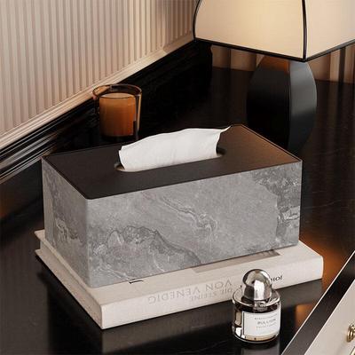 Caja de pañuelos de cuero con patrón de mármol gris de lujo