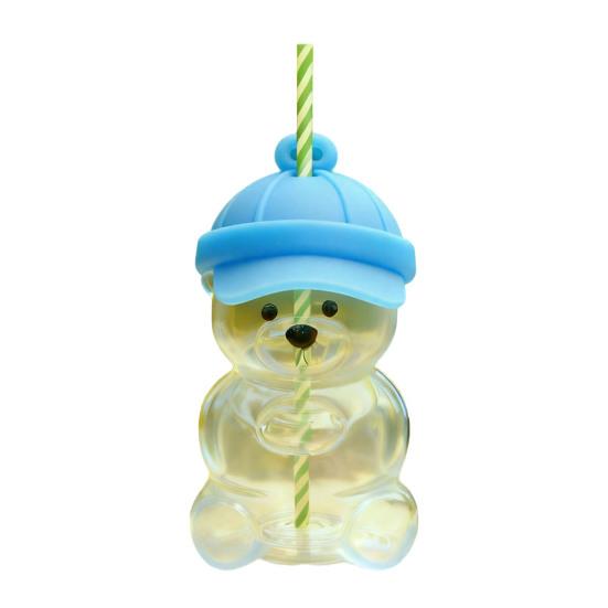Teddy Bear Glass Sippy Cup with Straw BPA-Free 580ml Large Capacity Glass Tumbler for Cold Drinks Homemade Beverage Container