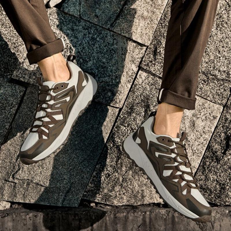 Breathable Mesh Hiking Sneakers Men's Thick-soled Outdoor Trekking Camping Shoes Male Elastic Climbing Shoes Wear-resistant