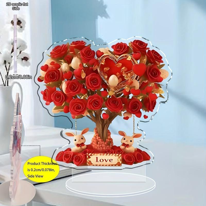 Bohemian-Style Crystal Heart-Shaped Rose Tree with Red Roses & Golden Hearts - "Love" Inscription, No Batteries Needed, Romantic Home Decor for Vale