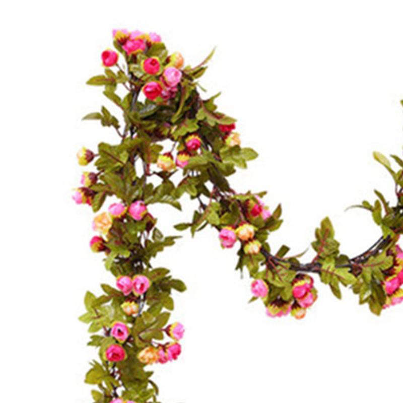 

Artificial Roses Foliage Garland Hanging Guide Plastic Flower Vine Suspended Ceiling Decoration Pink розовый