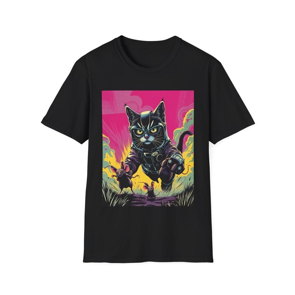 Terminator Cat TShirt Cat Pop Art Shirt  Funny Cats Tee Cat Chasing Mice Unisex T-Shirt XXL