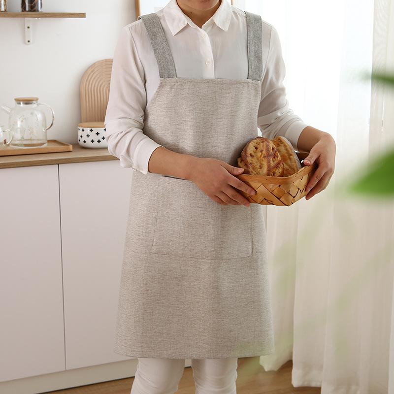Cross-back Cotton Kitchen Apron: Sleeveless Workwear for Home, Restaurant, Milk Tea Shop, Perfect for Cross-border & Photography