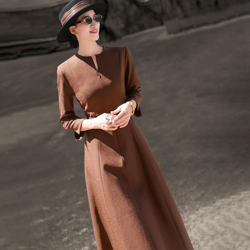 Elegant V-Neck Long Sleeve Belted Midi Dress