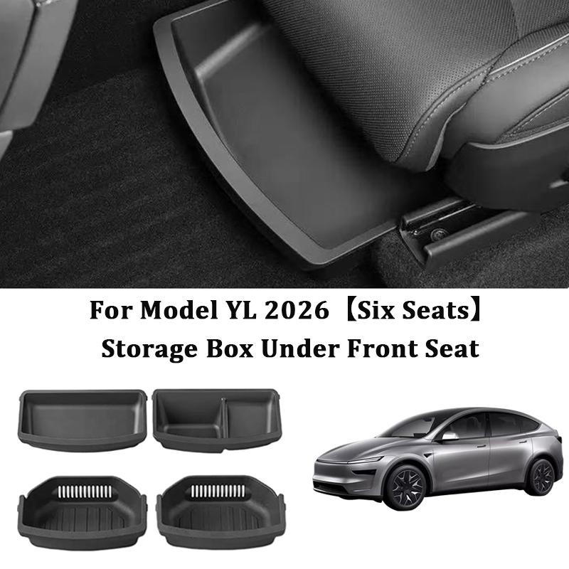 Under Seat Storage Box For Tesla 2026 Model YL 6-Seat TPE Drawer Front Rear Seat Lower Organizer Tray Car Interior Accessories