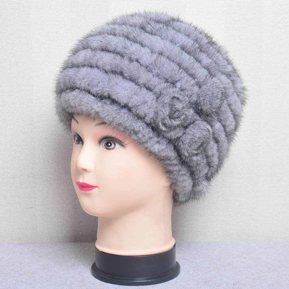Russian Mink Fur Winter Fur Hat For Women Luxury Women's Real Mink Fur Knit Cap Headgear Winter Warm Brand Beanies Bomber Hat