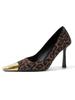 Fashion Women’s Leopard Print Slingback High Heels with Golden Pointed Toe – Stylish Fashion Footwear, Hot Sale for Party & Daily Wear