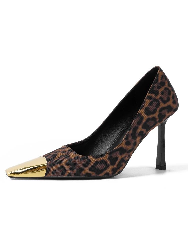 Fashion Women’s Leopard Print Slingback High Heels with Golden Pointed Toe – Stylish Fashion Footwear, Hot Sale for Party & Daily Wear