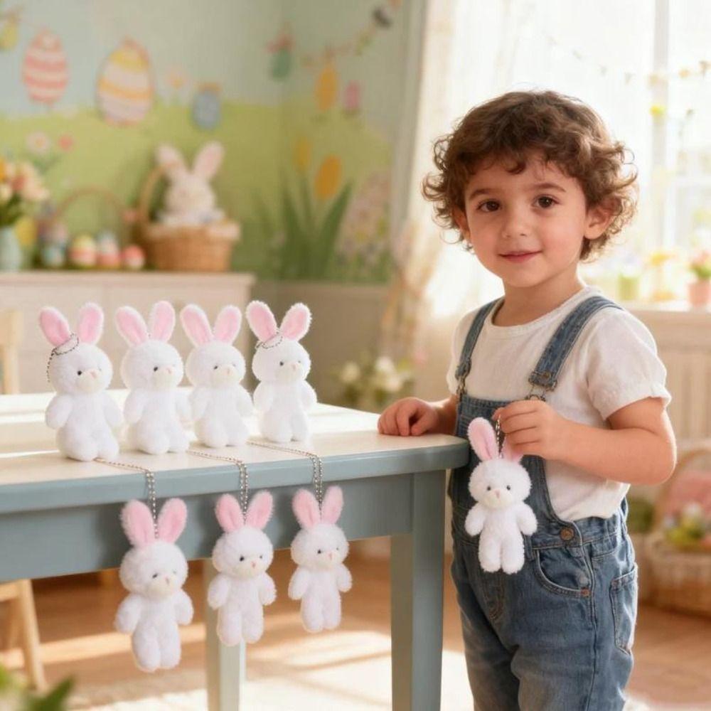 10Pcs Cartoon Animal White Rabbit Plush Keychain Easter Party Bunny Plush Dolls  Holiday Gift