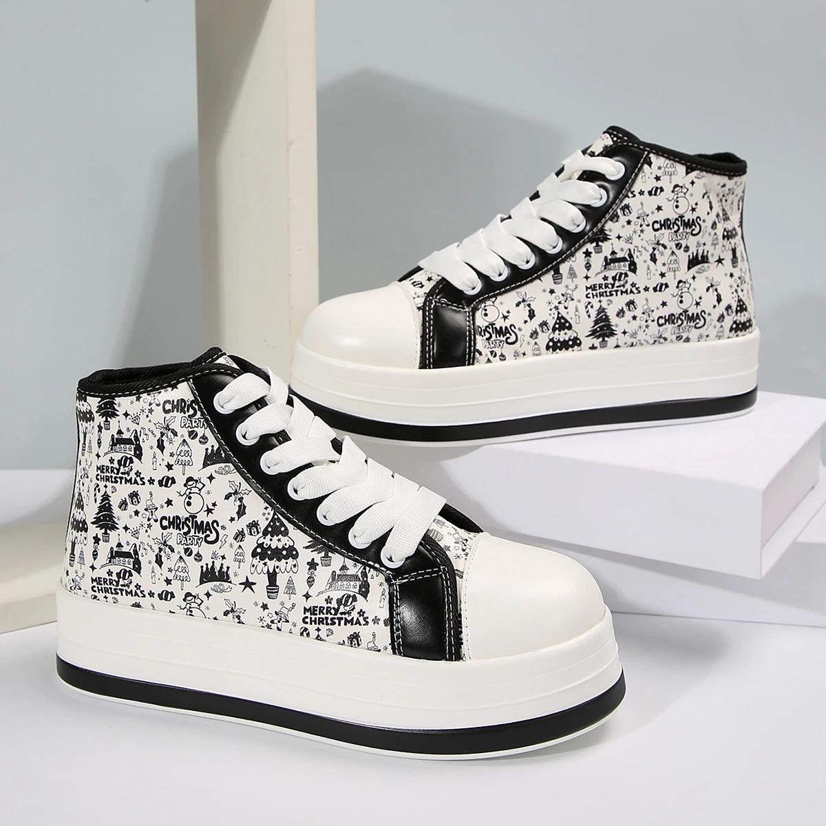 

Женские кроссовки с принтом граффити, модные кроссовки на шнуровке, платформа, кроссовки для ходьбы на открытом воздухе, женская повседневная обувь для скейтбординга, обувь 40 белый