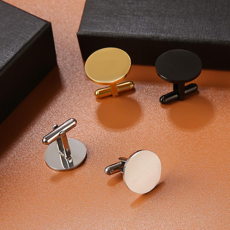 1 Pair Fashionable Stainless Steel Cufflinks Smooth Surface Gold Color Round Cufflinks Man's Suit Accessories