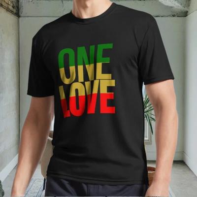 Nieuw Rasta Kleuren One Love Actief Logo Heren Zwart T-shirt Grappig Maat S tot 5XL