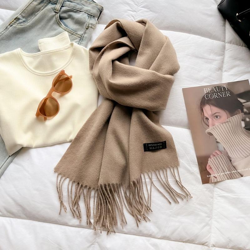 High-end pure wool scarf women's winter new camel red warm scarf long shawl