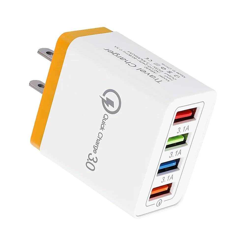 1PCS 5V USB Charger 4 Ports Fast Charging 3.1A Wall Charger For Xiaomi iPhone 15 Samsung US/EU Mobile Phone Plug Travel Charger