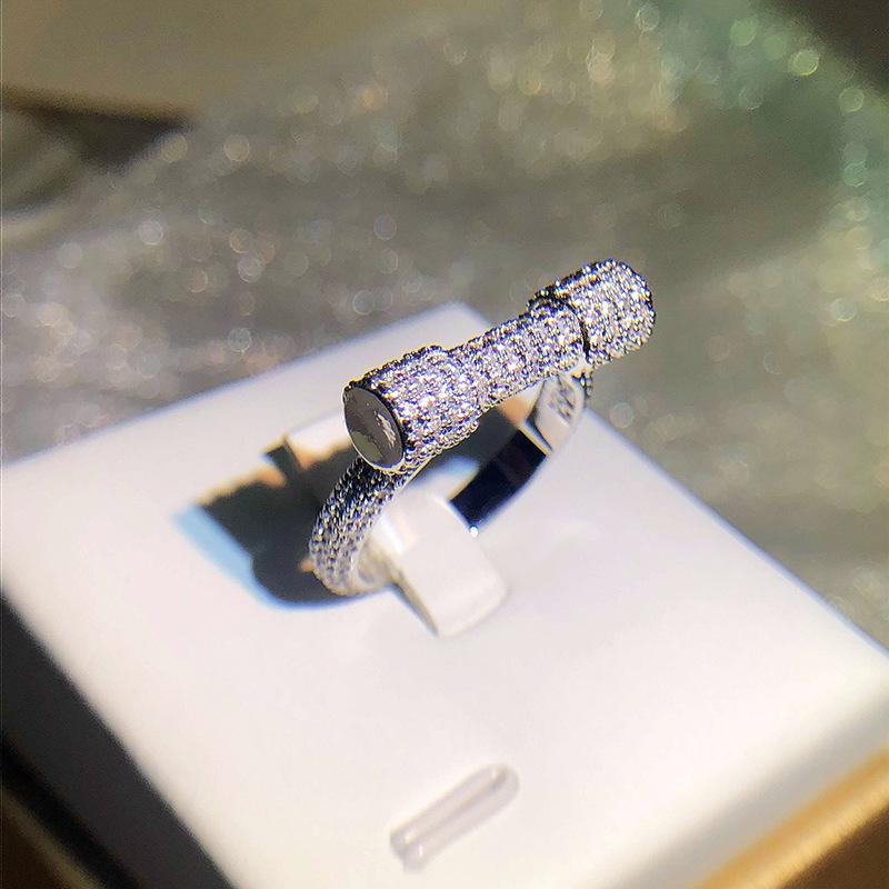 Creative Luxury Full Diamond Geometric Ring  Copper White Zircon Surround Diamond High-end Ring Female Party Engagement Gift